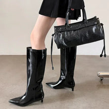 Load image into Gallery viewer, Knee High Leather Kitten Heels