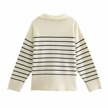 Load image into Gallery viewer, Striped Knit Sweater With Zip
