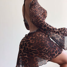 Load image into Gallery viewer, Animal Print Backless See-Through Mini Dress
