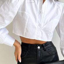 Load image into Gallery viewer, Collared long Sleeve Cropped Shirt
