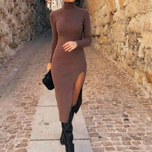 Load image into Gallery viewer, Long Sleeves High-Neck Knit Midi Dress
