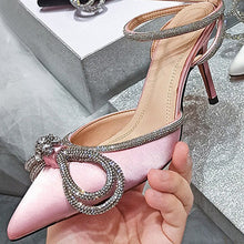 Load image into Gallery viewer, Pearl Bow Wrap Around Pointed Toe Heels
