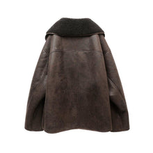 Load image into Gallery viewer, Faux Leather Lambswool Single Breasted Lapel Coat
