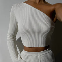 Load image into Gallery viewer, Asymmetrical One Shoulder Long Sleeve Knit Top
