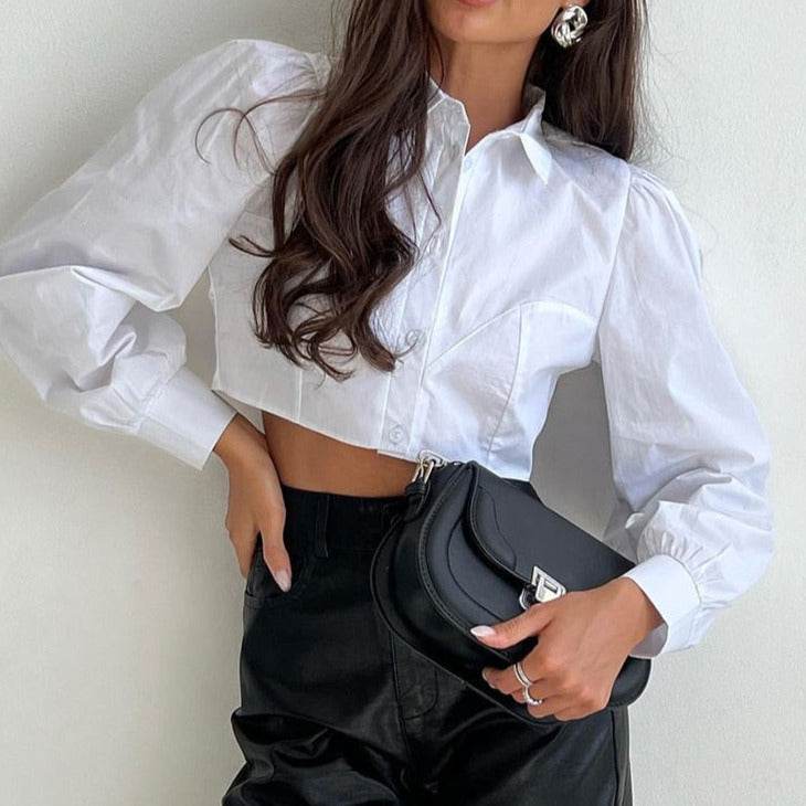 Collared long Sleeve Cropped Shirt