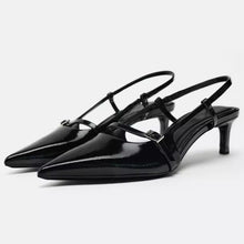 Load image into Gallery viewer, Leather Kitten Slingback Heels
