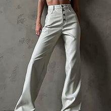 Load image into Gallery viewer, PU Leather High Rise Button Up Straight Leg Trousers
