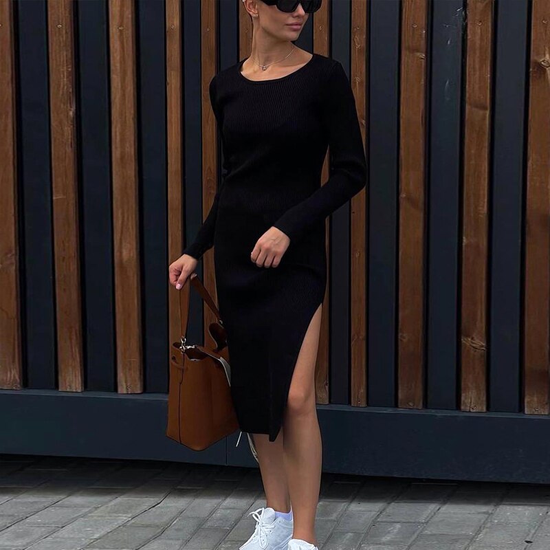 Knitted Bodycon Dress with Side Slits