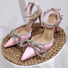 Load image into Gallery viewer, Pearl Bow Wrap Around Pointed Toe Heels
