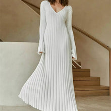 Load image into Gallery viewer, V-Neck Ribbed Knit Pleated Maxi Dress
