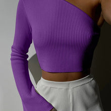 Load image into Gallery viewer, Asymmetrical One Shoulder Long Sleeve Knit Top
