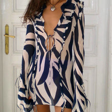 Load image into Gallery viewer, Long Sleeve Bodycon Mini Beach Dress in Zebra Print
