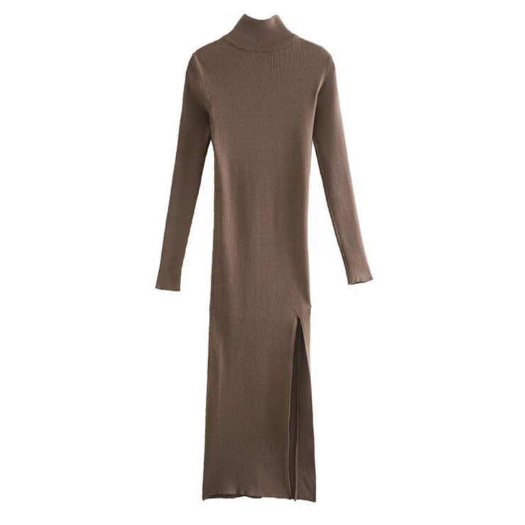 Long Sleeves High-Neck Knit Midi Dress