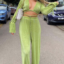 Load image into Gallery viewer, Crop Top &amp; Wide Leg Trousers 2 Piece Set
