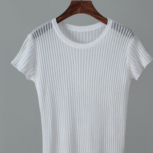 Short Sleeve Ribbed Mesh Top