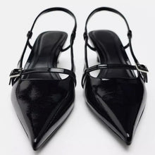 Load image into Gallery viewer, Leather Kitten Slingback Heels
