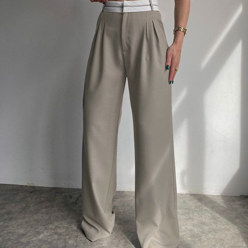 Straight Trousers With Turn-Down Waist Detail