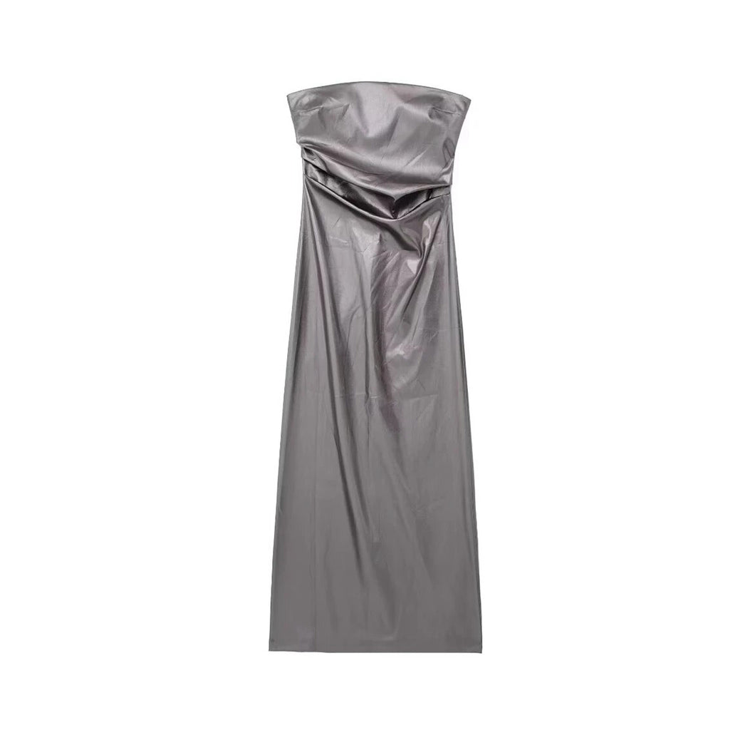 Metallic Strapless Midi Dress