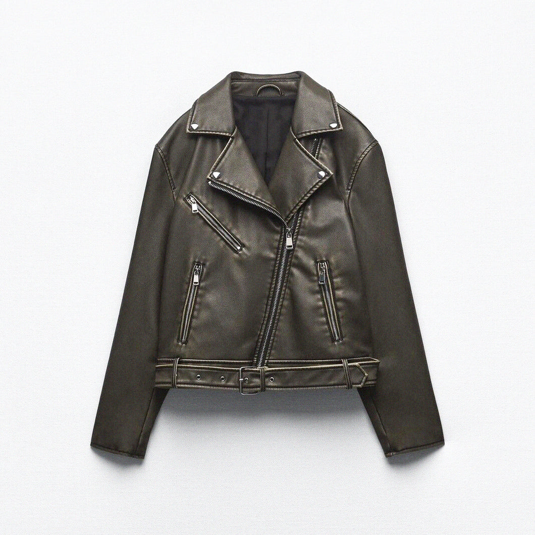 Vintage Faux Leather Biker Jacket