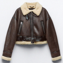 Load image into Gallery viewer, Faux Leather Shearling Biker Jacket
