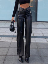 Load image into Gallery viewer, PU Leather Zip Up High Rise Straight Leg Trousers
