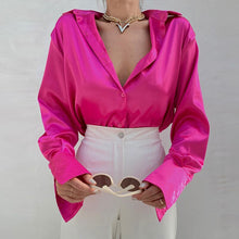 Load image into Gallery viewer, Satin Button Up Silk Shirt
