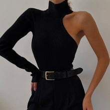 Load image into Gallery viewer, One Shoulder Knitted Turtleneck Bodysuit
