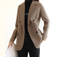 Load image into Gallery viewer, Checked Belted Button Woven Blazer
