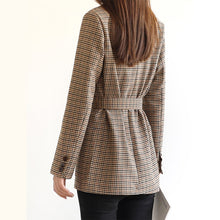 Load image into Gallery viewer, Checked Belted Button Woven Blazer
