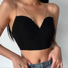 Load image into Gallery viewer, Black Diamante Strap Crop Top
