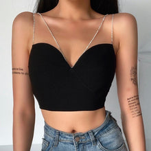 Load image into Gallery viewer, Black Diamante Strap Crop Top
