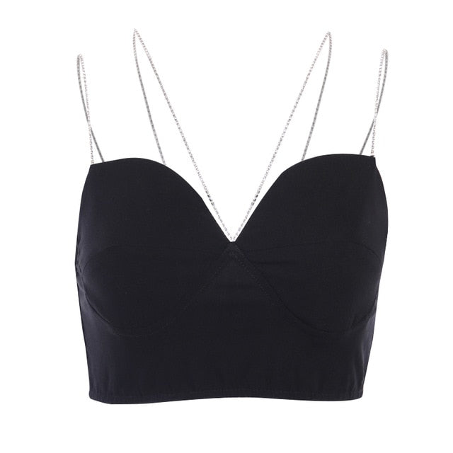 Black Diamante Strap Crop Top