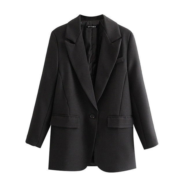 Black Button Detail Longline Fitted Blazer