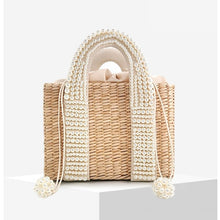 Load image into Gallery viewer, Pearl Detail Beaded Straw Bag
