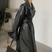 Load image into Gallery viewer, Black Faux Leather Oversized Midi Trench Coat
