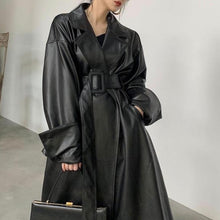 Load image into Gallery viewer, Black Faux Leather Oversized Midi Trench Coat
