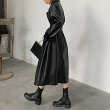 Load image into Gallery viewer, Black Faux Leather Oversized Midi Trench Coat
