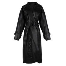 Load image into Gallery viewer, Black Faux Leather Oversized Midi Trench Coat
