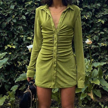 Load image into Gallery viewer, Green Ruched Button Down Dress
