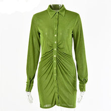 Load image into Gallery viewer, Green Ruched Button Down Dress
