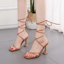 Load image into Gallery viewer, Square Toe Lace Up High Heels Sandals
