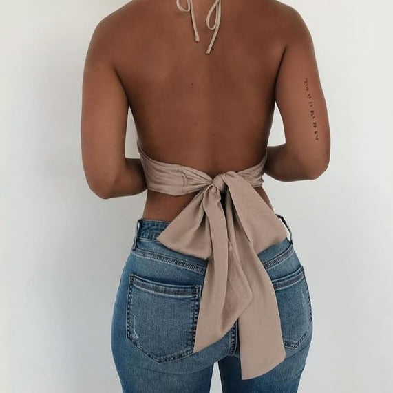 Satin Look Tie Back Crop Top