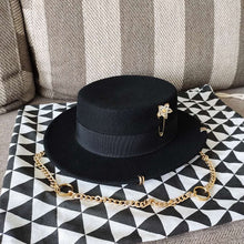 Load image into Gallery viewer, Gold Chain &amp; Pin Fedora Wool Hat
