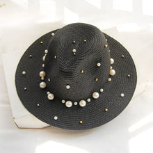 Load image into Gallery viewer, Pearl Detail Straw Fedora Hat
