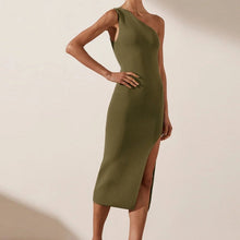 Load image into Gallery viewer, Cotton Knitted One Shoulder Bodycon Midi Dress
