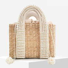 Load image into Gallery viewer, Pearl Detail Beaded Straw Bag
