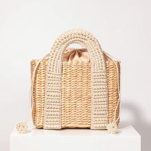 Load image into Gallery viewer, Pearl Detail Beaded Straw Bag
