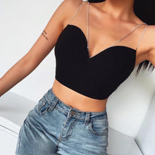 Load image into Gallery viewer, Black Diamante Strap Crop Top
