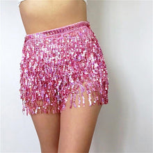 Load image into Gallery viewer, Glitter Sequins Tassel Tie Waist Wrap Mini Skirt
