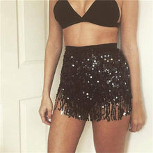 Load image into Gallery viewer, Glitter Sequins Tassel Tie Waist Wrap Mini Skirt
